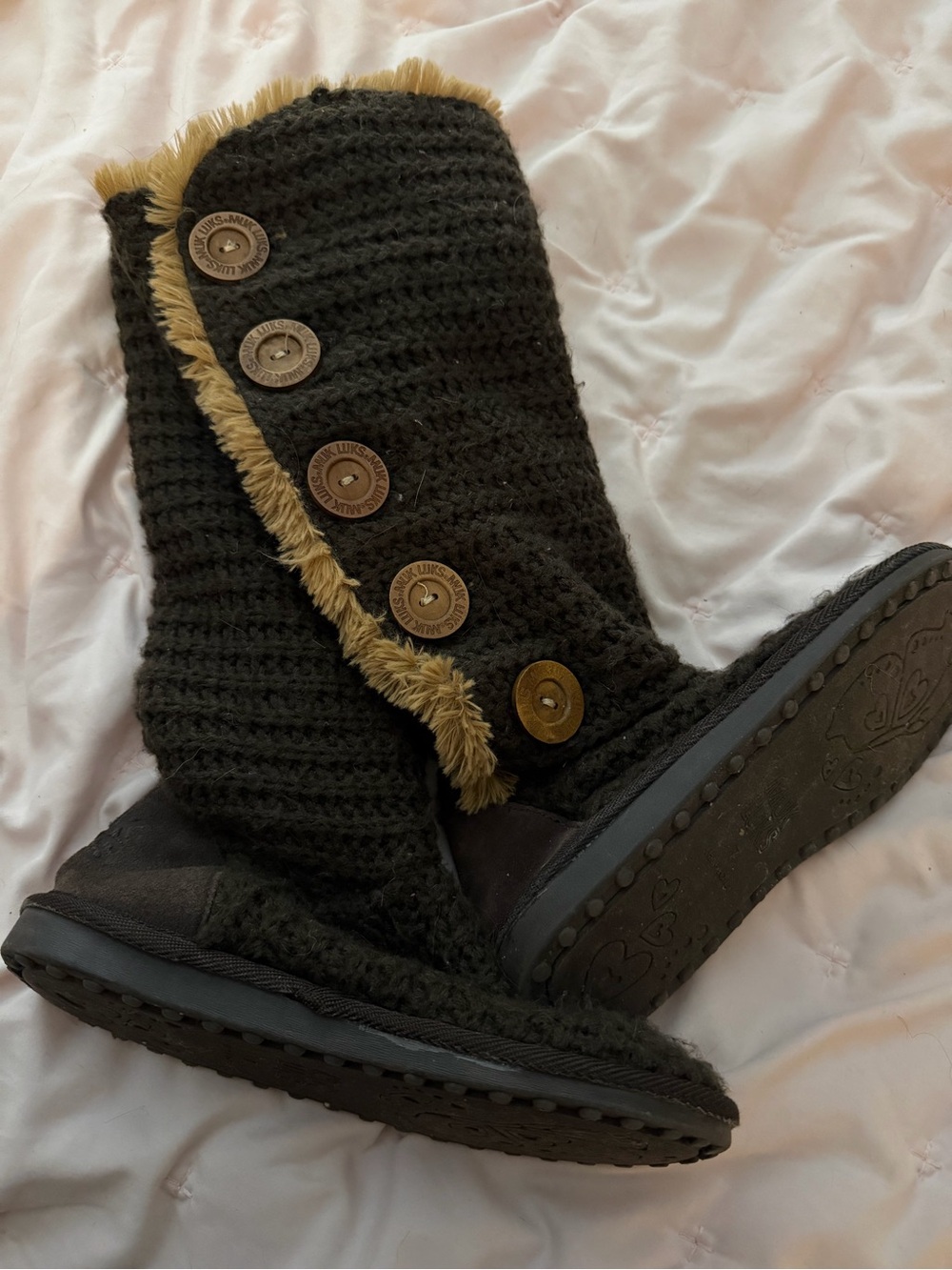Muk Luks Cozy Black Knit Button-Trim Women's Boots